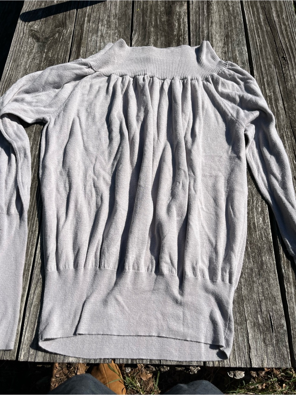 Free People Light Gray Gathered Turtleneck Sweater